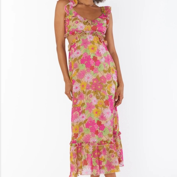 Show me your mumu lane midi dress in fun pink floral print Fun side cutouts M - Picture 5 of 10